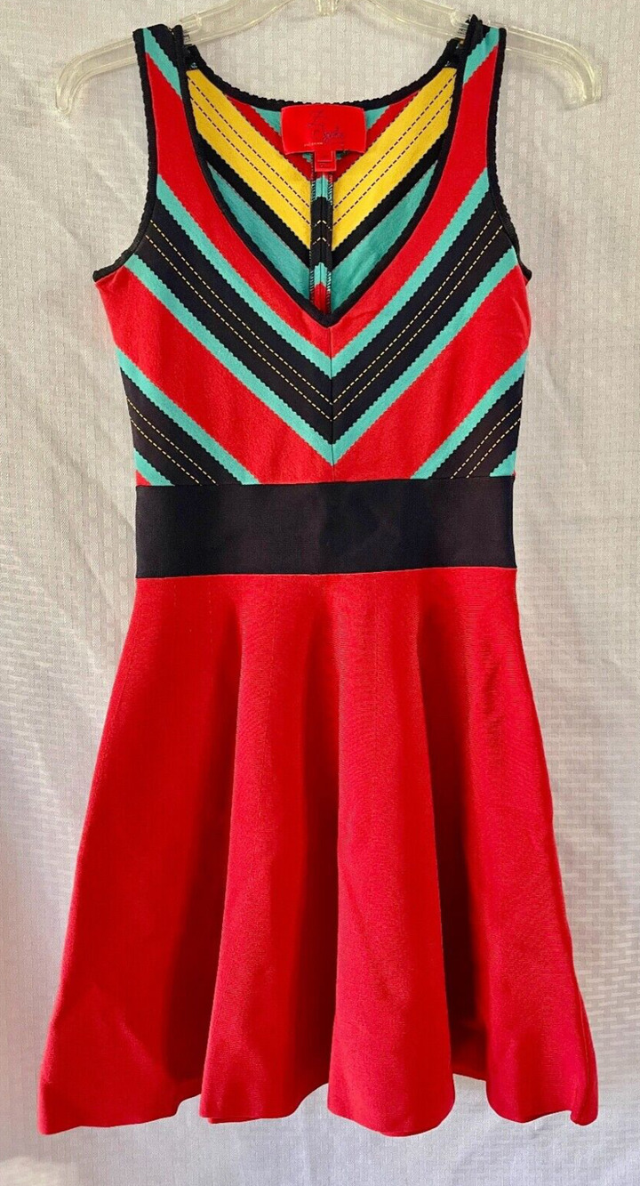 Z Spoke by Zac Posen Fit & Flare Bandage Jersey Chevron Dress Size Small